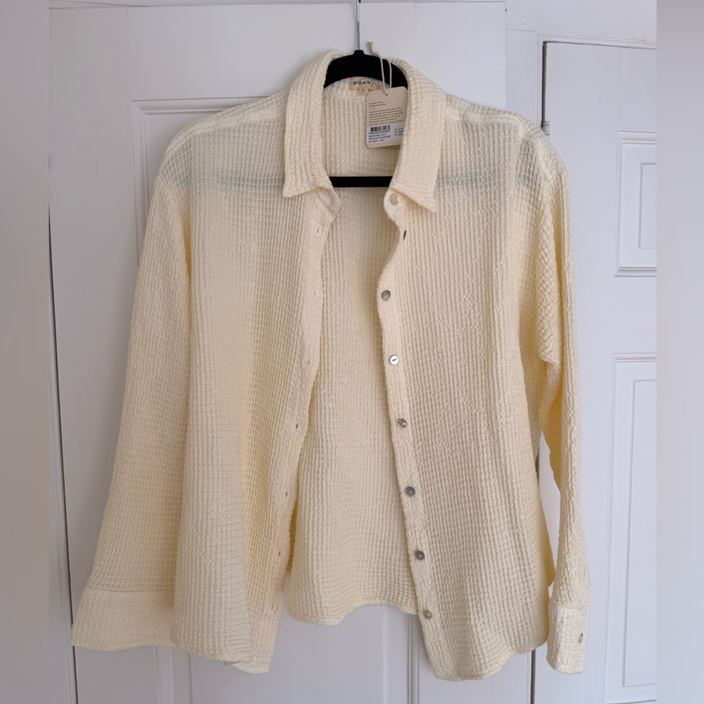 NWT DONNI Cream Waffle Button Down Shirt
